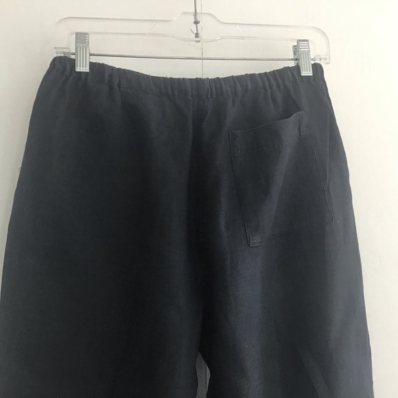 Kate Hill Linen elasticized drawstring, zipper  fly black cropped pants Sz PM - Picture 4 of 7